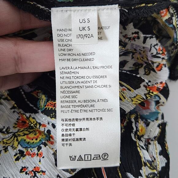 Free People Dress Women Small Black Floral Boho Swing Mini Long Sleeve cottage - Picture 10 of 11